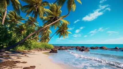 Tropical beach with palm tree.Generative AI