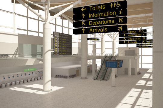 Digital png illustration of airport interior on transparent background