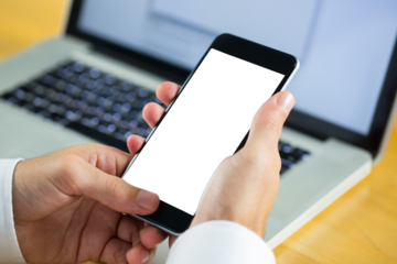 Digital png photo of hands using smartphone with copy space on transparent background