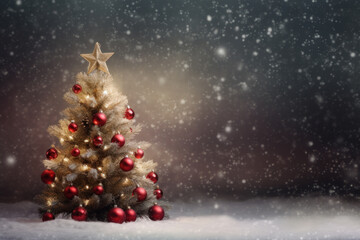 Magical Christmas Tree in Snowy Blue Backdrop: Festive Graphic Resource Generative AI