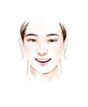 smiling woman face watercolor portrait clip art preview