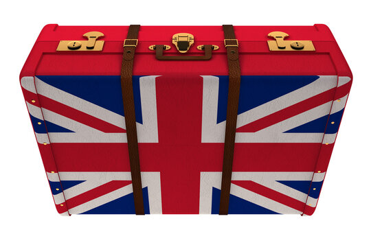 Naklejka Digital png illustration of red suitcase with british flag on transparent background