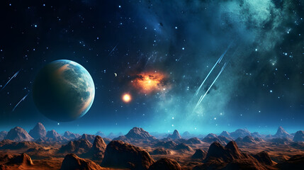 A cosmic style with planets stars or galaxies, galaxy desktop wallpaper universe background - obrazy, fototapety, plakaty