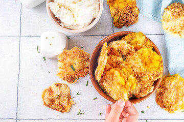 Cottage cheese chips, high protein keto diet healthy alternative snack, homemade microwave cooked...