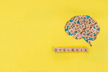 

 Dyslexia concept background, difficulty with fast reading, writing words, education learning...