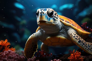 Naklejka na ściany i meble cute turtle in the ocean Character