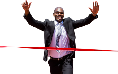 Digital png photo of african american businessman running on transparent background
