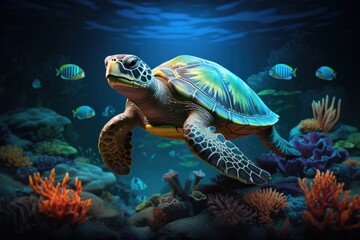 cute turtle in the ocean Character