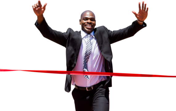 Digital png photo of african american businessman running on transparent background