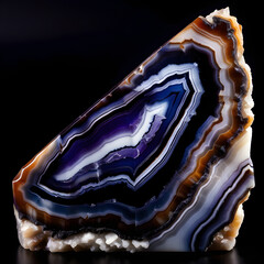 Blue, White and Black Mineral Agate Crystal Structure on Dark Background. Generative AI