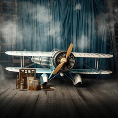 Aerial View Art Deco Airplane Digital Backdrop - Newborn Overlays - Photoshop Overlays