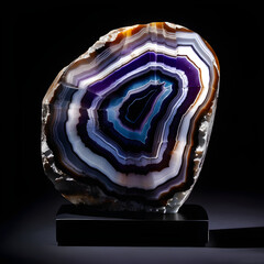 Blue, White and Black Mineral Agate Crystal Structure on Dark Background. Generative AI
