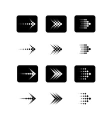 Set of arrows vector icon symbol with different shapes and models. dotted arrows with black and white color isolated on white background.