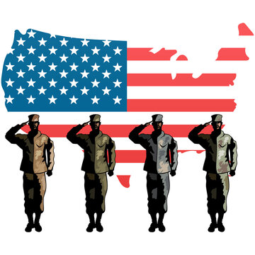 Naklejka Digital png illustration of soldier silhouettes over flag of usa on transparent background
