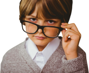 Digital png photo of caucasian schoolboy wearing glasses on transparent background