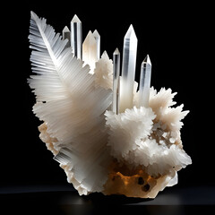 White Mineral Selenite Crystal Structure on Dark Background. Generative AI