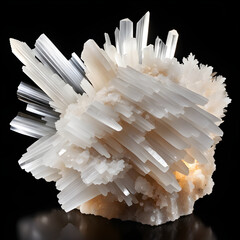 White Mineral Selenite Crystal Structure on Dark Background. Generative AI