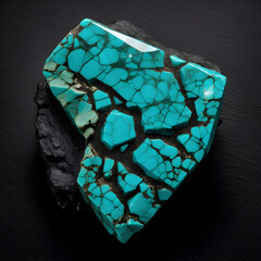 Blue and Green Mineral Turquoise Crystal Structure on Dark Background. Generative AI