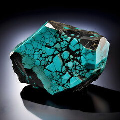 Blue and Green Mineral Turquoise Crystal Structure on Dark Background. Generative AI