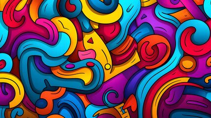 Fototapeta premium Abstract Doodles Playful Pattern of Hand-Drawn Colorful Shapes