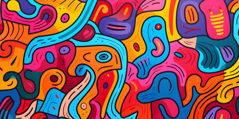 Obraz premium Abstract Doodles Playful Pattern of Hand-Drawn Colorful Shapes