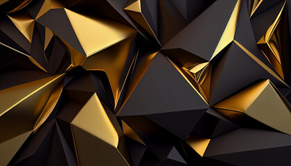 Abstract black and gold 3d polygonal pattern texture background, full frame,  abstract background with squares, Ai generated image