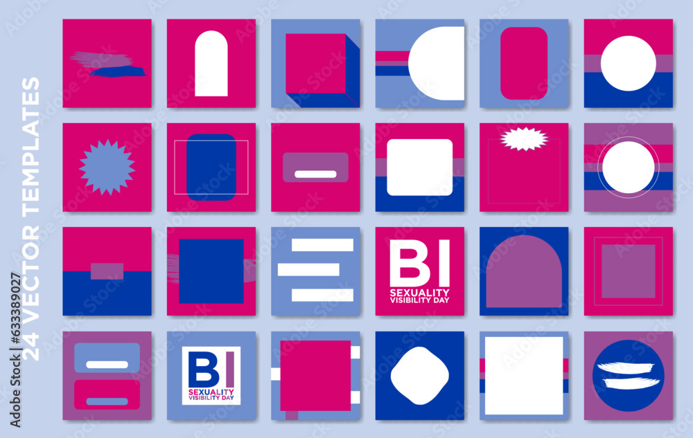 Poster 24 vector template bundle in bisexual pride flag colors and theme. bi pride visibility day, celebrat