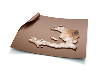 Map Of Haiti Old Style Brown On Unrolled Map Paper Sheet On White Background 3d Illustration