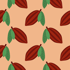 Cacao seamless pattern vector illustration. Natural chocolate. Organic sweet food, graphic art sketch. Cocoa vintage package.