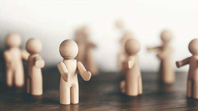 Wooden figurine as person who have questions and nee