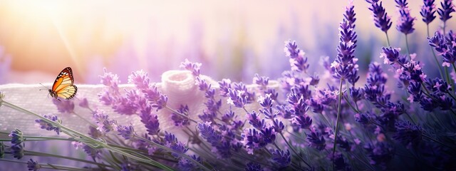 Art Summer nature background, beautiful garden with lavender flowers