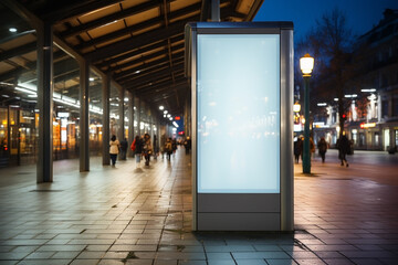 simple mockup against the backdrop of urban buildings at night is a good concept for advertising and promotion.