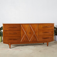 Elegant Mid-Century Modern low dresser. Vintage 1960s bedroom furniture. 