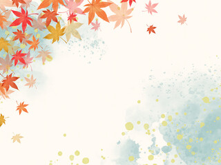 もみじのフレームのブルーの水彩画の壁紙
