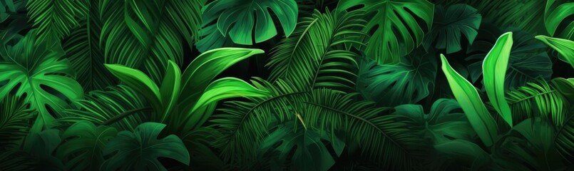 Green tropical background. Jungle leaves and vines background.