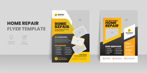 Home repair flyer template with Handyman leaflet design Professional plumbing service brochure cover