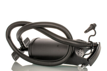 One plastic hand pump, macro, isolated on white background.