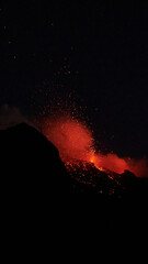 Close up of erupting volcano, Stromboli, active volcano, 