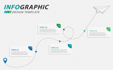Infographic design template. Timeline concept with 4 options or steps template. layout, diagram, annual, Paper airplanes , start up, report, presentation. Vector illustration.