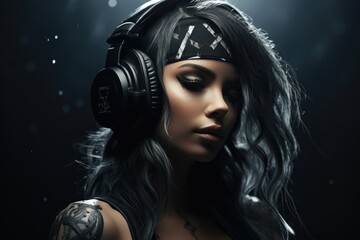 Sexy girl in headphones, in dark style