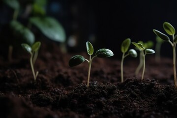 Pequeños brotes de plantas creciendo en sustrato. IA generative