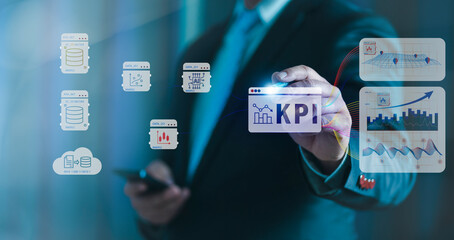 Analytics dashboard of Key Performance Indicator KPI using Business Intelligence, BI. metrics to...