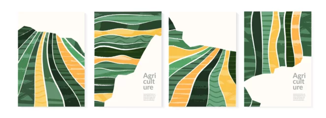 Fototapeten Eco nature abstract landscape vector background. Green agriculture field with texture. Agro design template. Organic farm pattern illustration. Ecology collage poster. Farmland brochure or card layout © Maria Petrish