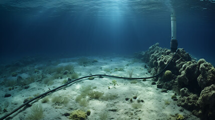 Damaged submarine communications cable on sea bed - obrazy, fototapety, plakaty