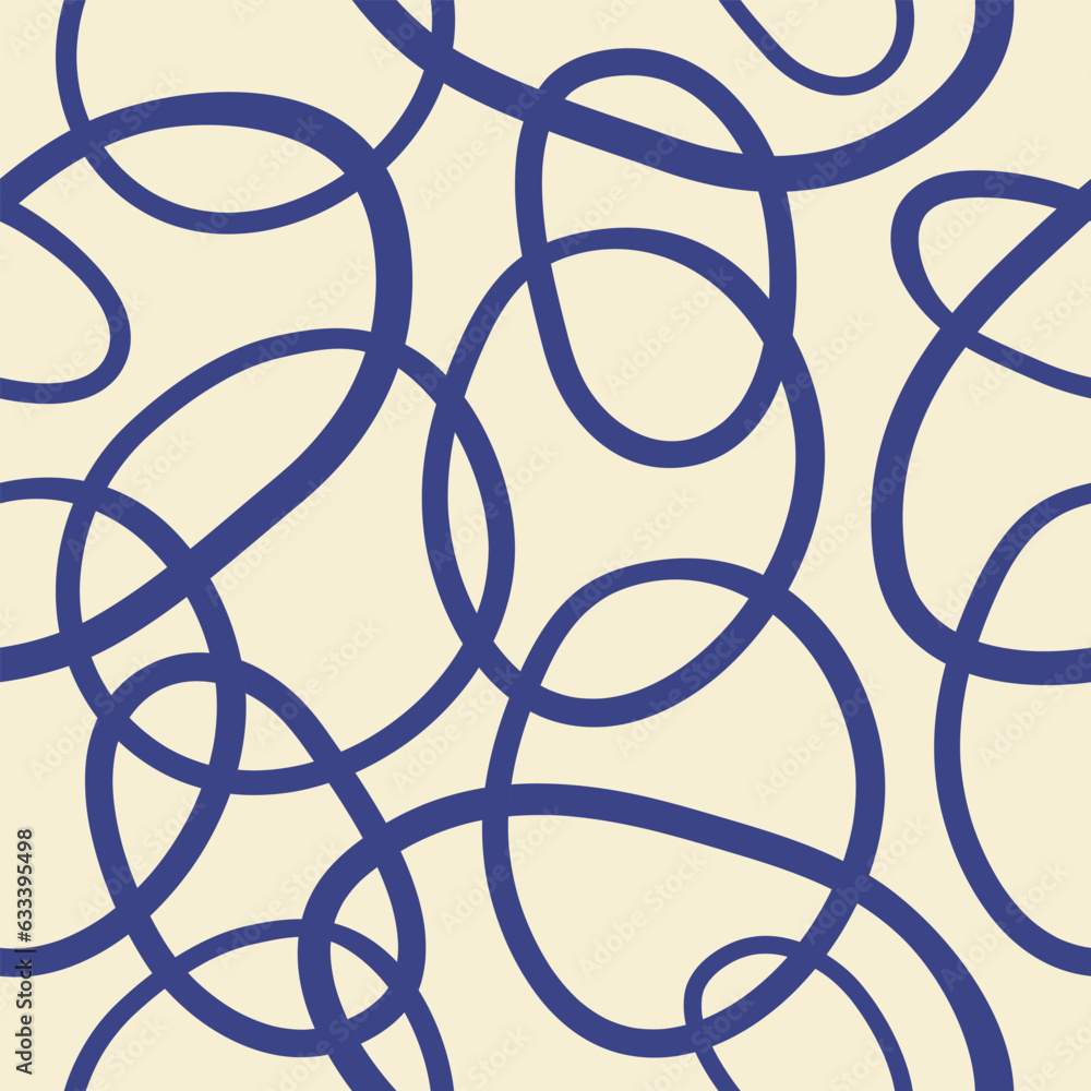 Aufkleber abstract seamless pattern with blue circles and rings on a beige background. vector illustration for
