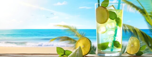 Long Drink mojito cocktail, summer tropical sunny beach drink bar