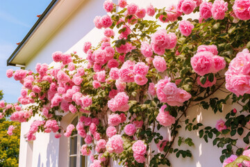 Climbing roses on the wall of the house