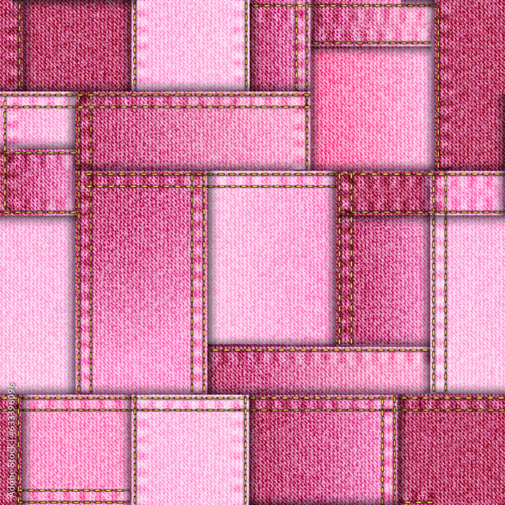 Aufkleber textille patchwork pattern. pink denim patchwork. seamless vector image.