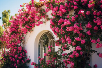 Climbing roses on the wall of the house