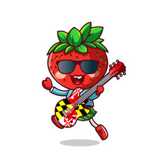 strawberry character playing guitar